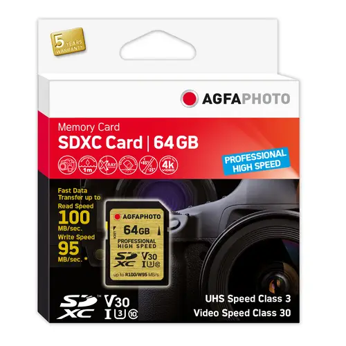 AgfaPhoto 64GB SDXC-Karte Prof. Highsp. UHS-I C10/U3/V30 95MB/100MB