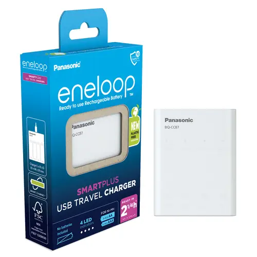 Panasonic eneloop BQCC87 unbestückt, USB in & out Charger