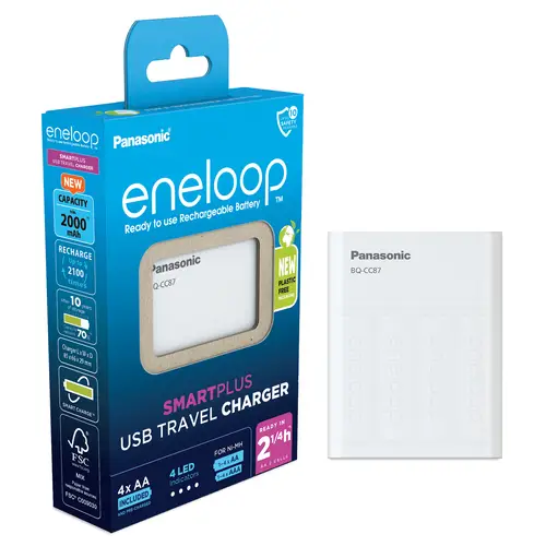 Panasonic eneloop BQCC87 inkl. 4xAA 2000 mAh, USB in & out Charger