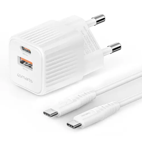 4smarts VoltPlug Duos Mini PD weiß mit USB-C Kabel 1,5 m 20W, Netzladegerät