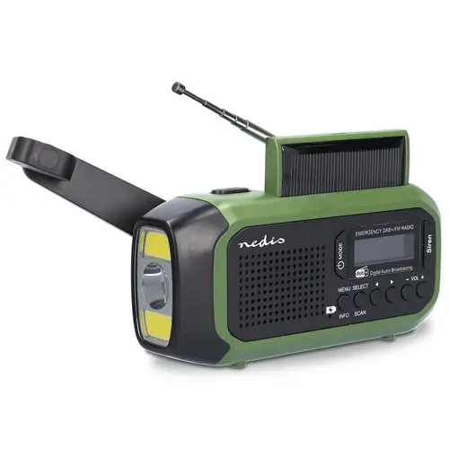 Nedis DAB+/UKW Notfallradio mit Solarpanel und Handkurbel, grün