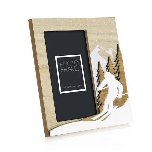 ZEP Cervinia 10x15 cm hoch, braun-weiß, Holzrahmen Thema Skifahren, zum Stellen