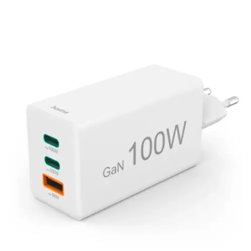 Hama 100W Schnellladegerät GaN, weiß 2x USB-C, 1x USB-A, Mini Ladegerät