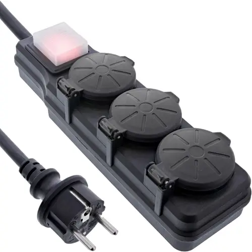 InLine Outdoor-Steckdosenleiste 5 m 3-fach Schutzkontakt, IP44, m. Schalter