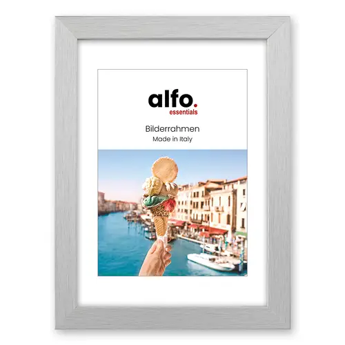 alfo. Andria 24x30 cm silber,mit 15x20cm Ppt (kalt-weiß), MDF-Rahmen