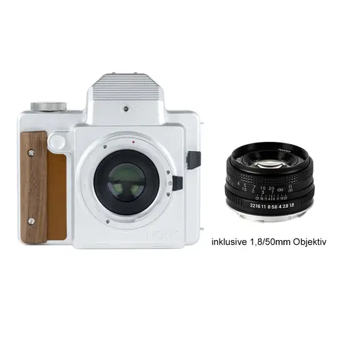 NONS SL645 + 1,8/50 mm Sofortbildkamera mit Objektiv (Instax Minifilm/EF-Mount)