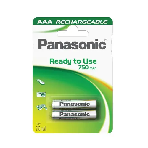 Panasonic Akku Micro (AAA/HHR4MVE), 2er Blister, Ready to Use 750mAh