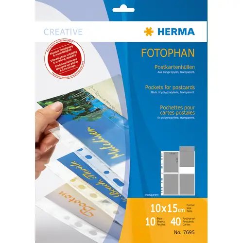 Herma Postkartenhülle für 4 Postkarten, ideal für Ringalben
