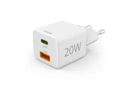 Hama 20W Schnellladegerät, 1x USB-C PD, 1x USB-A QC, Mini Ladegerät, weiß