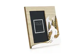 ZEP Cervinia 10x15 cm hoch, braun-weiß, Holzrahmen Thema Skifahren, zum Stellen